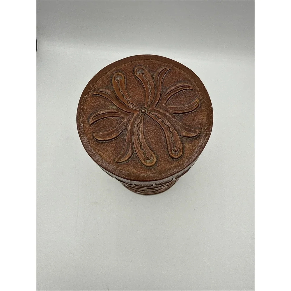 Vintage Hand Tooled Saddle Leather Container Vase Floral Old Western Style